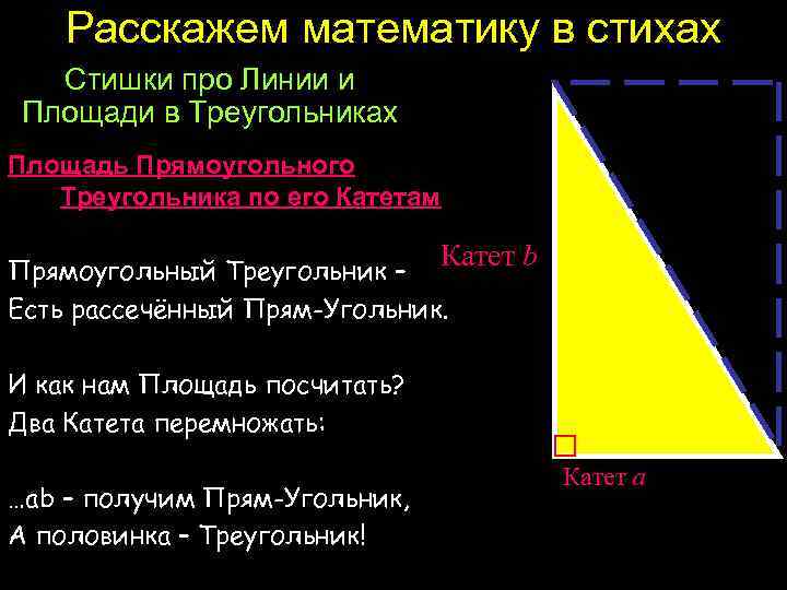 Расскажем математику в стихах Стишки про Линии и Площади в Треугольниках Площадь Прямоугольного Треугольника