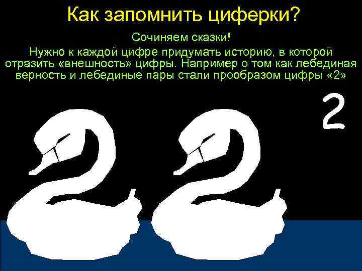 Как запомнить циферки? Сочиняем сказки! Нужно к каждой цифре придумать историю, в которой отразить