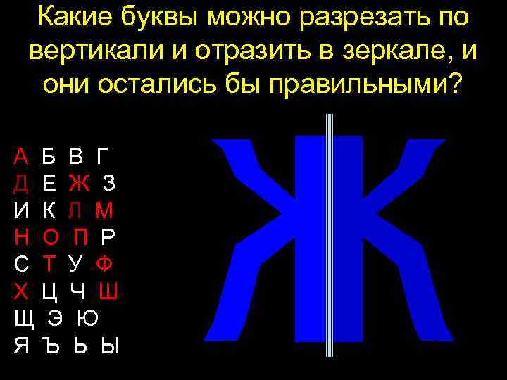 Какие буквы можно разрезать по вертикали и отразить в зеркале, и они остались бы