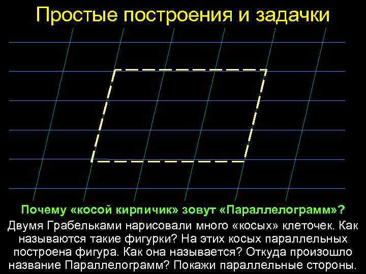 Простые построения и задачки Почему «косой кирпичик» зовут «Параллелограмм» ? Двумя Грабельками нарисовали много