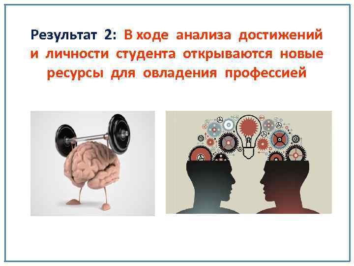 Результат 2: В ходе анализа достижений и личности студента открываются новые ресурсы для овладения