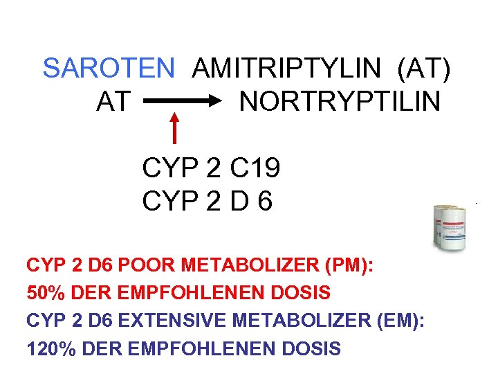 SAROTEN AMITRIPTYLIN (AT) AT NORTRYPTILIN CYP 2 C 19 CYP 2 D 6 POOR