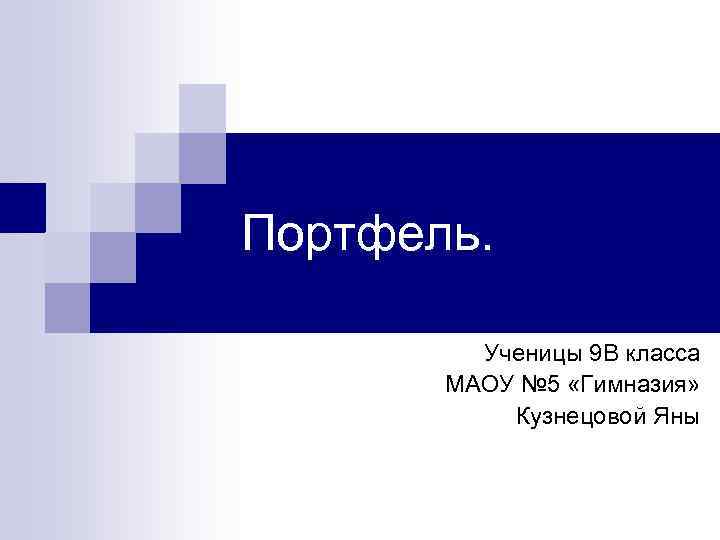 Портфель. Ученицы 9 В класса МАОУ № 5 «Гимназия» Кузнецовой Яны 