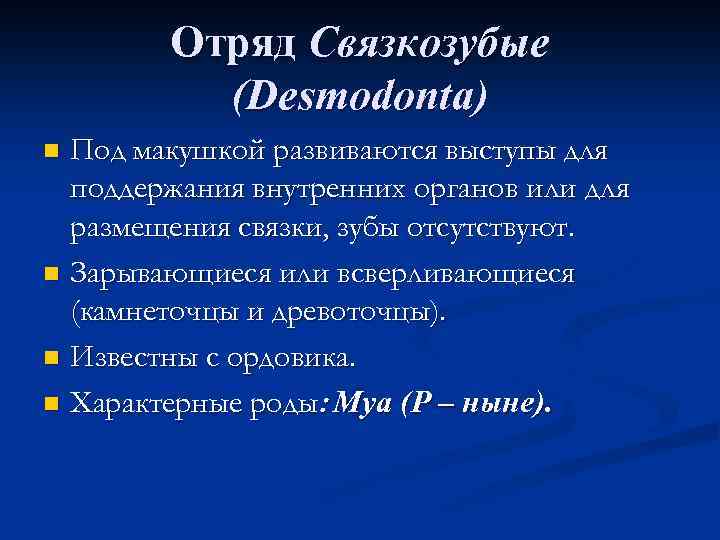 Отряд Связкозубые (Desmodonta) Под макушкой развиваются выступы для поддержания внутренних органов или для размещения