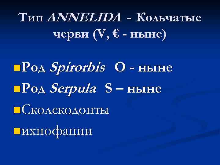 Тип ANNELIDA - Кольчатые черви (V, € - ныне) n Род Spirorbis O -