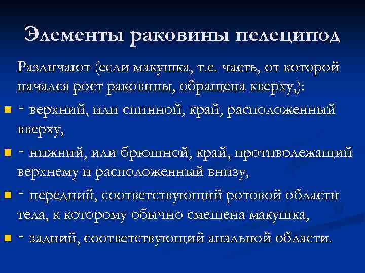 Элементы раковины пелеципод Различают (если макушка, т. е. часть, от которой начался рост раковины,