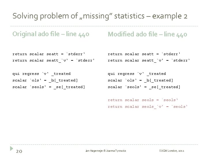Solving problem of „missing” statistics – example 2 Original ado file – line 440