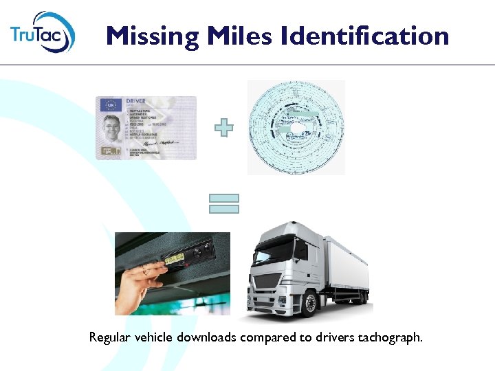 Missing Miles Identification Regular vehicle downloads compared to drivers tachograph. 