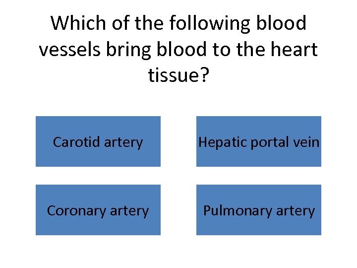 Which of the following blood vessels bring blood to the heart tissue? Carotid artery