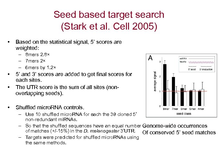 Seed based target search (Stark et al. Cell 2005) • Based on the statistical