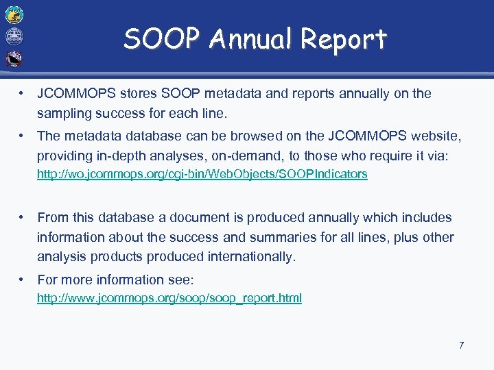 SOOP Annual Report • JCOMMOPS stores SOOP metadata and reports annually on the sampling