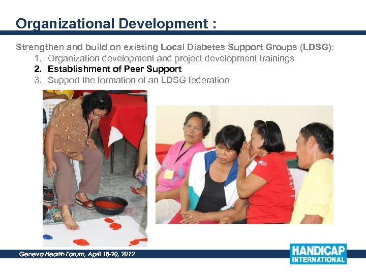 Organizational Development : Strengthen and build on existing Local Diabetes Support Groups (LDSG): 1.