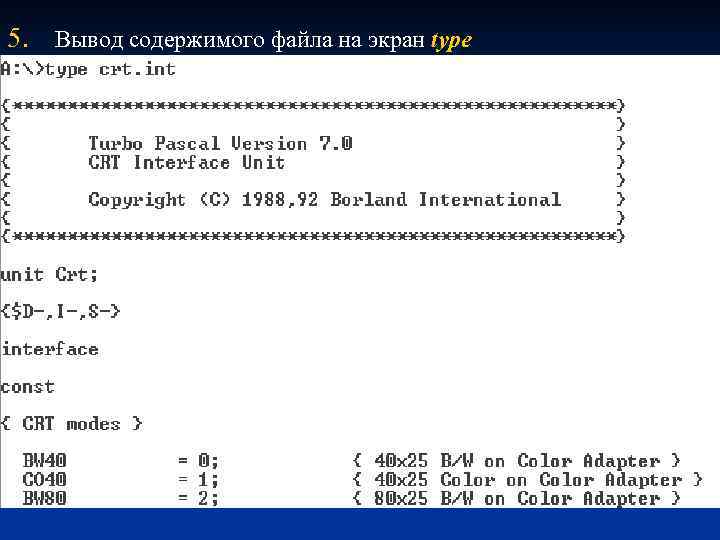 5. Вывод содержимого файла на экран type 