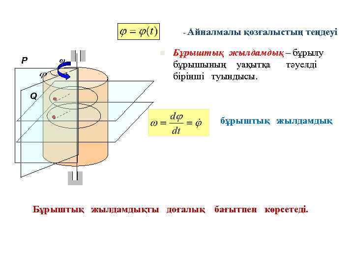 - Айналмалы n ω P ω қозғалыстың теңдеуі Бұрыштық жылдамдық – бұрылу бұрышының уақытқа