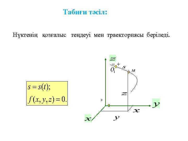 Табиғи тәсіл: Нүктенің қозғалыс теңдеуі мен траекториясы беріледі. M O 