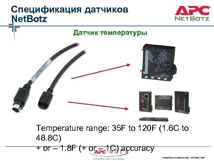 Спецификация датчиков Net. Botz Датчик температуры Temperature range: 35 F to 120 F (1.