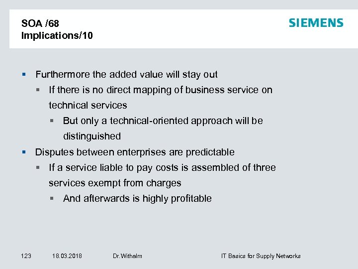 SOA /68 Implications/10 Furthermore the added value will stay out If there is no