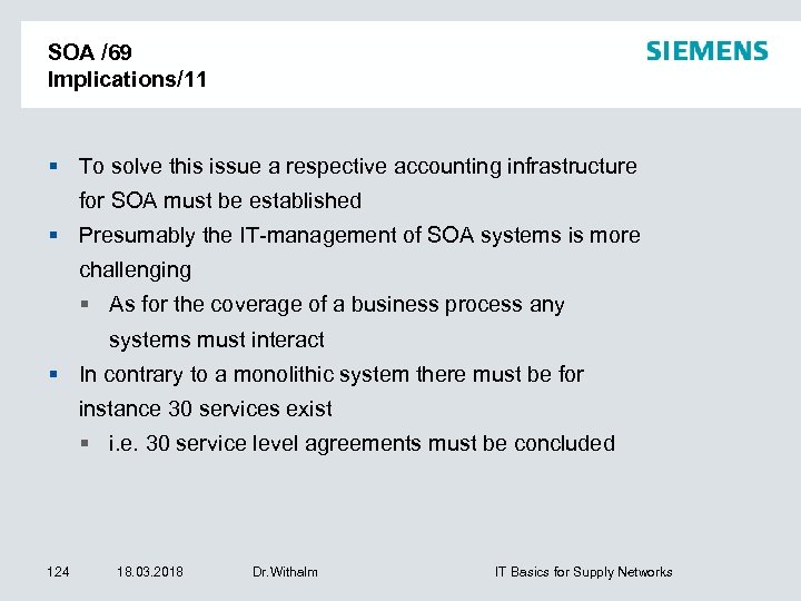 SOA /69 Implications/11 To solve this issue a respective accounting infrastructure for SOA must