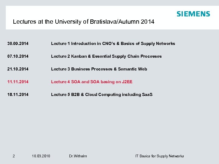 Lectures at the University of Bratislava/Autumn 2014 30. 09. 2014 Lecture 1 Introduction in