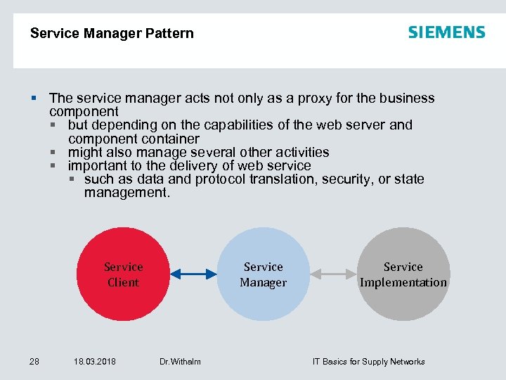 Service Manager Pattern The service manager acts not only as a proxy for the