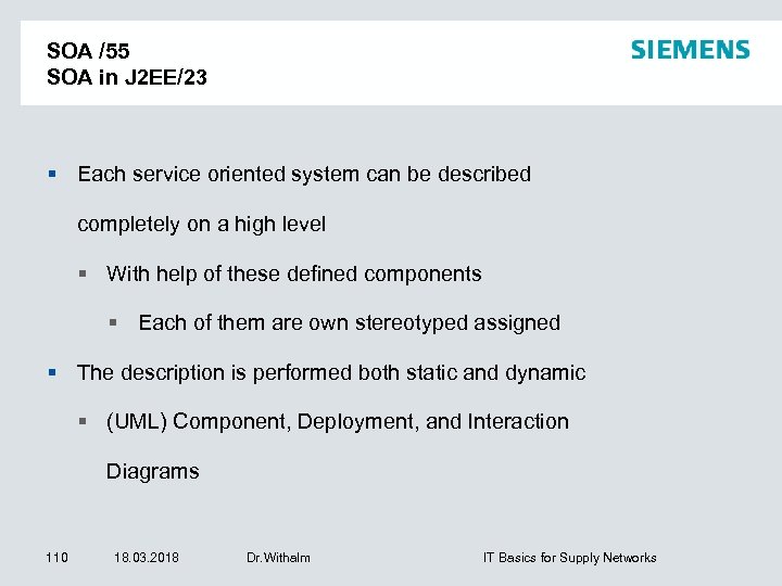 SOA /55 SOA in J 2 EE/23 Each service oriented system can be described