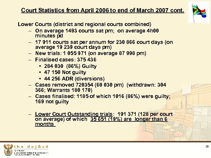 Court Statistics from April 2006 to end of March 2007 cont. Lower Courts (district