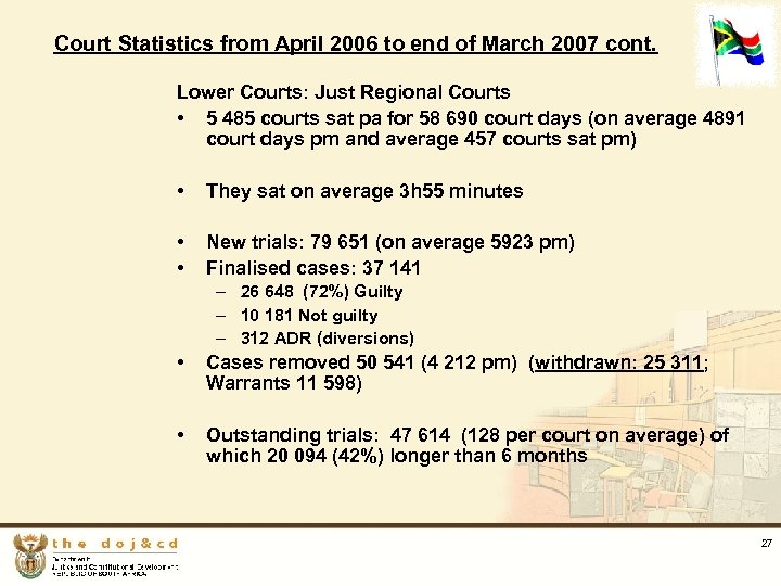 Court Statistics from April 2006 to end of March 2007 cont. Lower Courts: Just