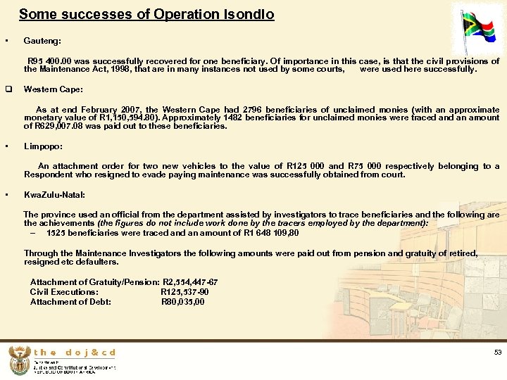 Some successes of Operation Isondlo • Gauteng: R 95 400. 00 was successfully recovered