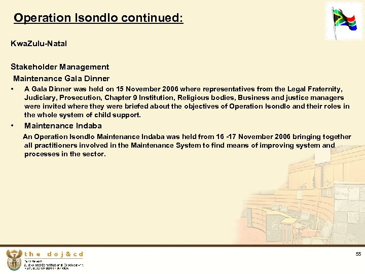 Operation Isondlo continued: Kwa. Zulu-Natal Stakeholder Management Maintenance Gala Dinner • A Gala Dinner