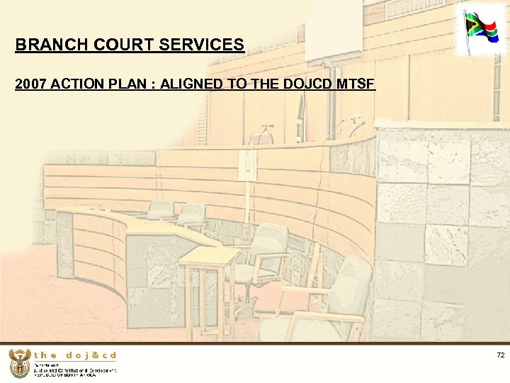 BRANCH COURT SERVICES 2007 ACTION PLAN : ALIGNED TO THE DOJCD MTSF 72 