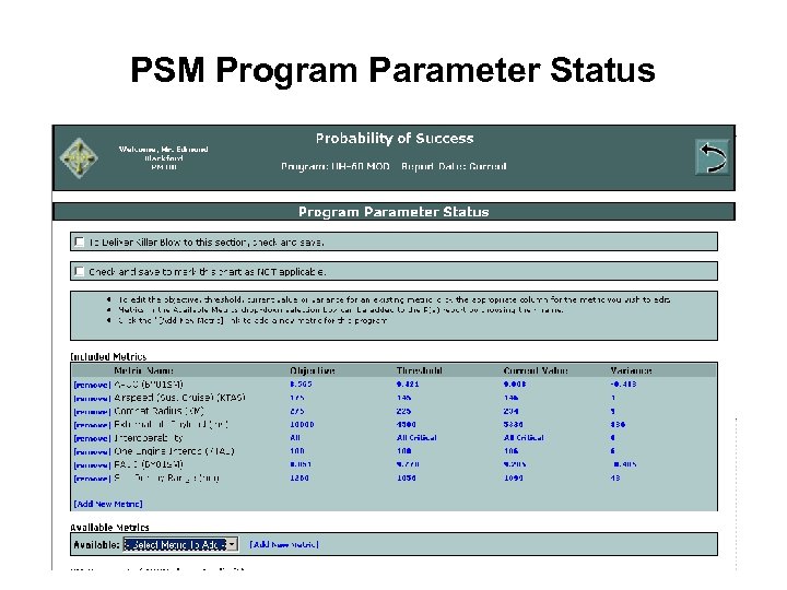 PSM Program Parameter Status 
