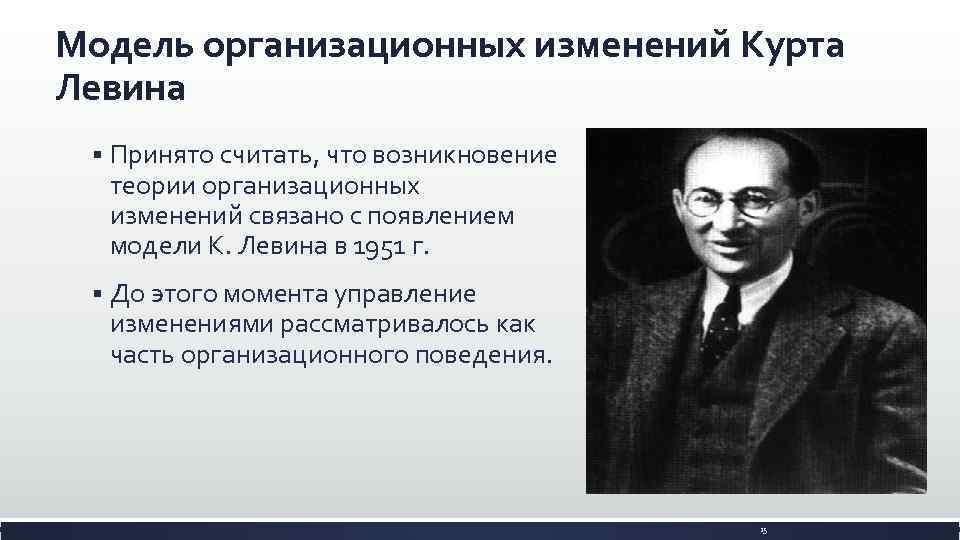 Модель организационных изменений Курта Левина § Принято считать, что возникновение теории организационных изменений связано