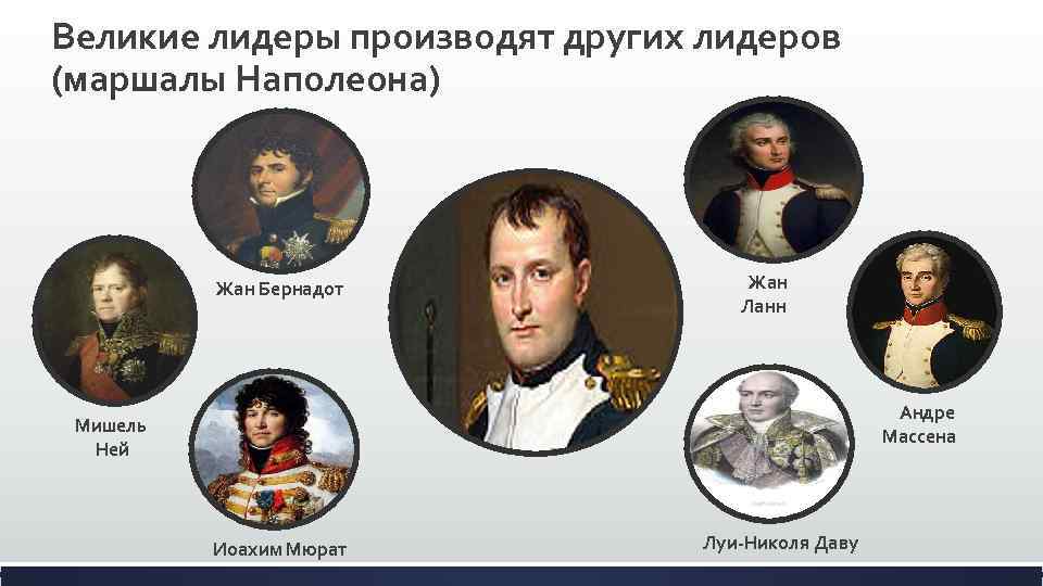 Великие лидеры производят других лидеров (маршалы Наполеона) Жан Бернадот Жан Ланн Андре Массена Мишель