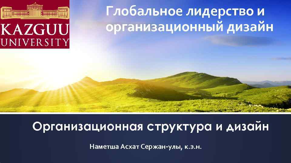 Глобальное лидерство и организационный дизайн Организационная структура и дизайн Наметша Асхат Сержан-улы, к. э.