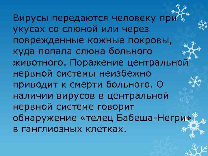 Вирусы передаются человеку при укусах со слюной или через поврежденные кожные покровы, куда попала