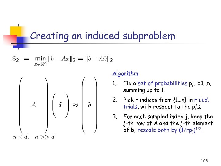 Creating an induced subproblem Algorithm 1. Fix a set of probabilities pi, i=1…n, summing