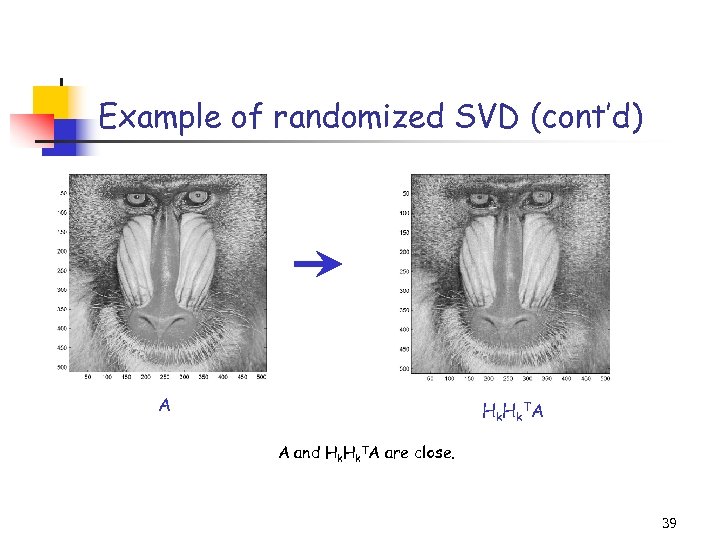 Example of randomized SVD (cont’d) Title: C: PetrosImage Processingbaboondet. eps Creator: MATLAB, The Mathworks,