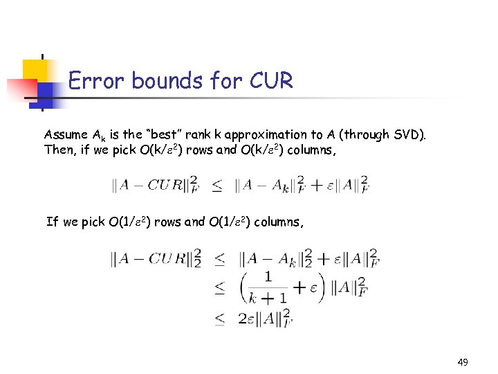 Error bounds for CUR Assume Ak is the “best” rank k approximation to A