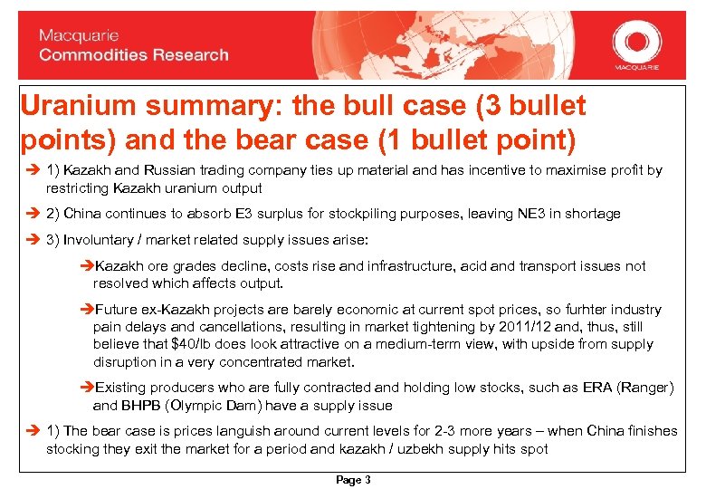 Uranium summary: the bull case (3 bullet points) and the bear case (1 bullet