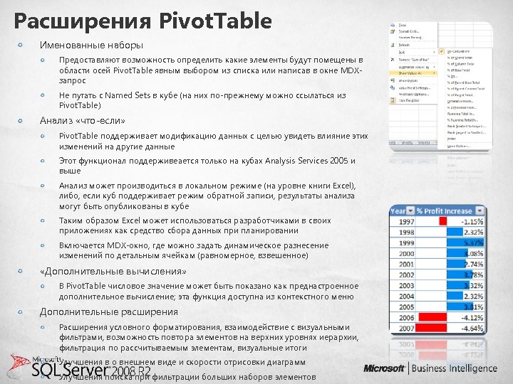 Расширения Pivot. Table Именованные наборы Предоставляют возможность определить какие элементы будут помещены в области