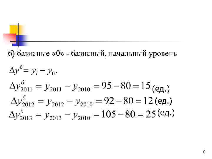 б) базисные « 0» - базисный, начальный уровень (ед. ) 8 