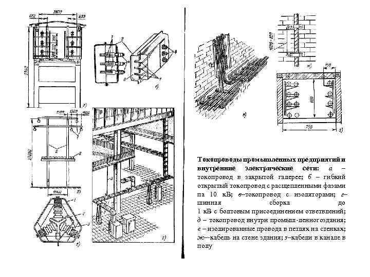 Токопроводы промышленных предприятий и внутренние электрические сети: а – токопровод в закрытой галерее; б