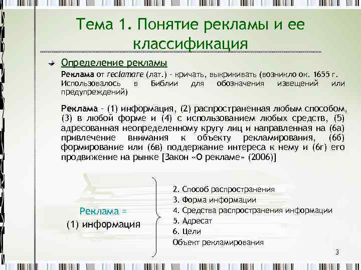 Тема 1. Понятие рекламы и ее классификация Определение рекламы Реклама от reсlamare (лат. )