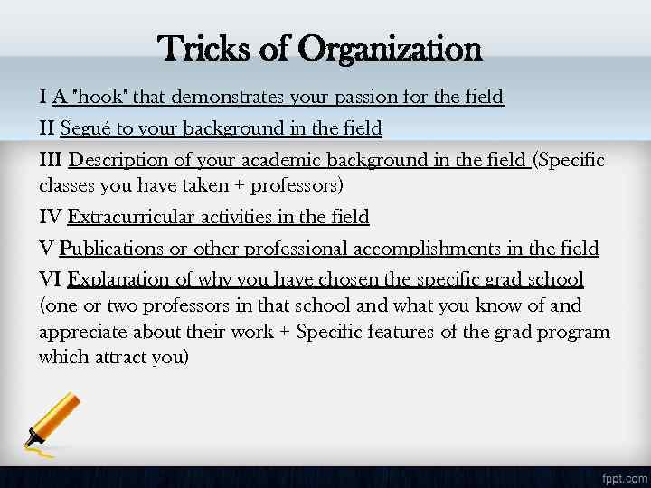 Tricks of Organization I A 