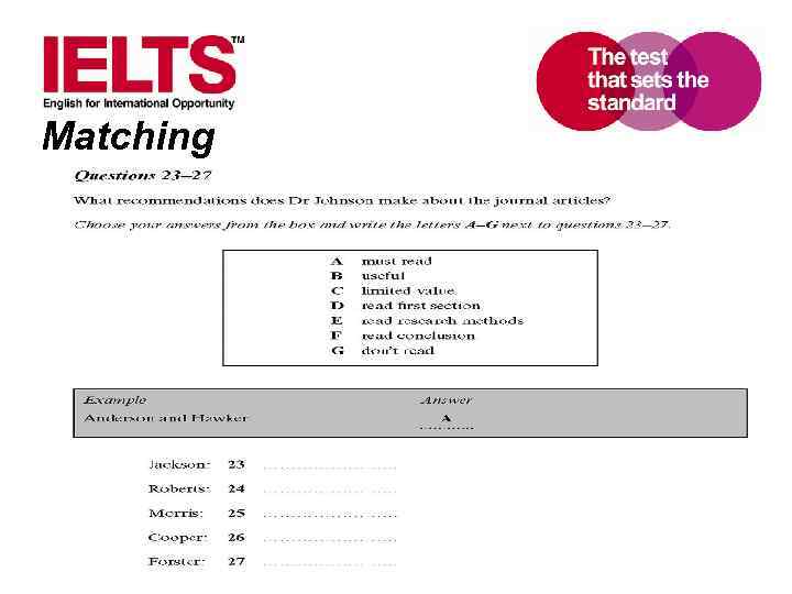 Matching www. ielts. org 