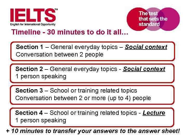 Timeline - 30 minutes to do it all… Section 1 – General everyday topics