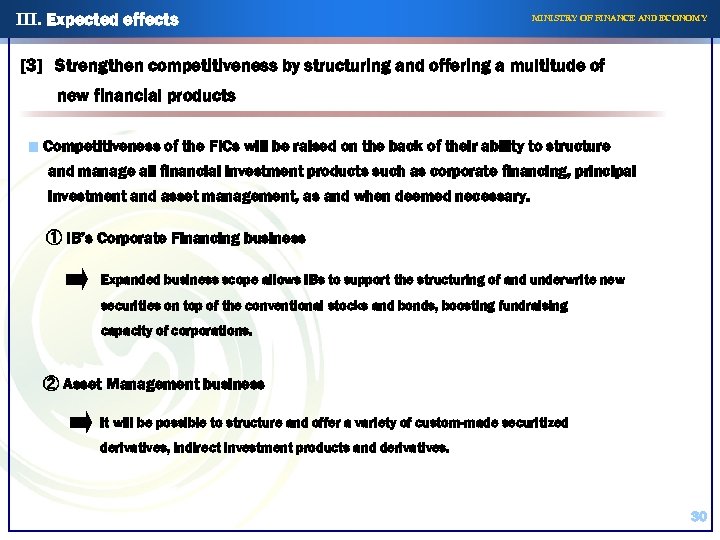 III. Expected effects MINISTRY OF FINANCE AND ECONOMY [3] Strengthen competitiveness by structuring and