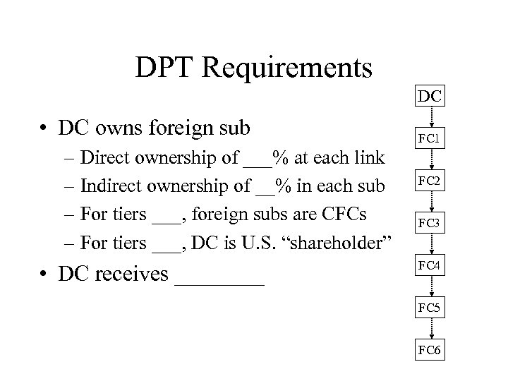 DPT Requirements DC • DC owns foreign sub – Direct ownership of ___% at