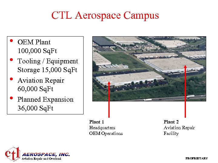 CTL Aerospace Campus • • OEM Plant 100, 000 Sq. Ft Tooling / Equipment