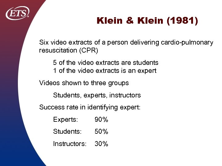 Klein & Klein (1981) Six video extracts of a person delivering cardio-pulmonary resuscitation (CPR)